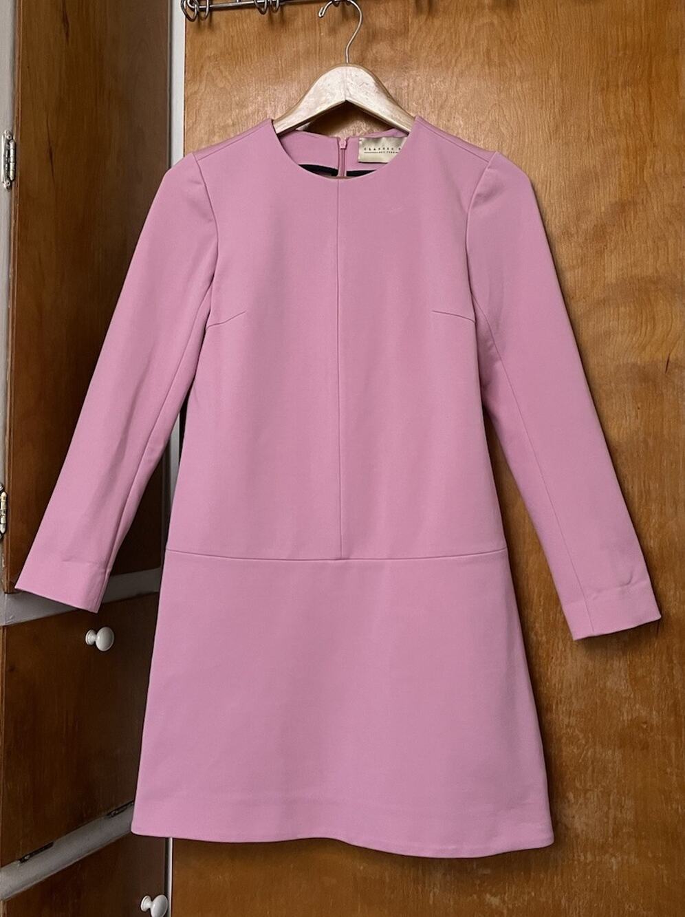 Classic Six New York Twiggy Shift Dress Powder Pink Ponte Knit Long Sleeve Sz 2